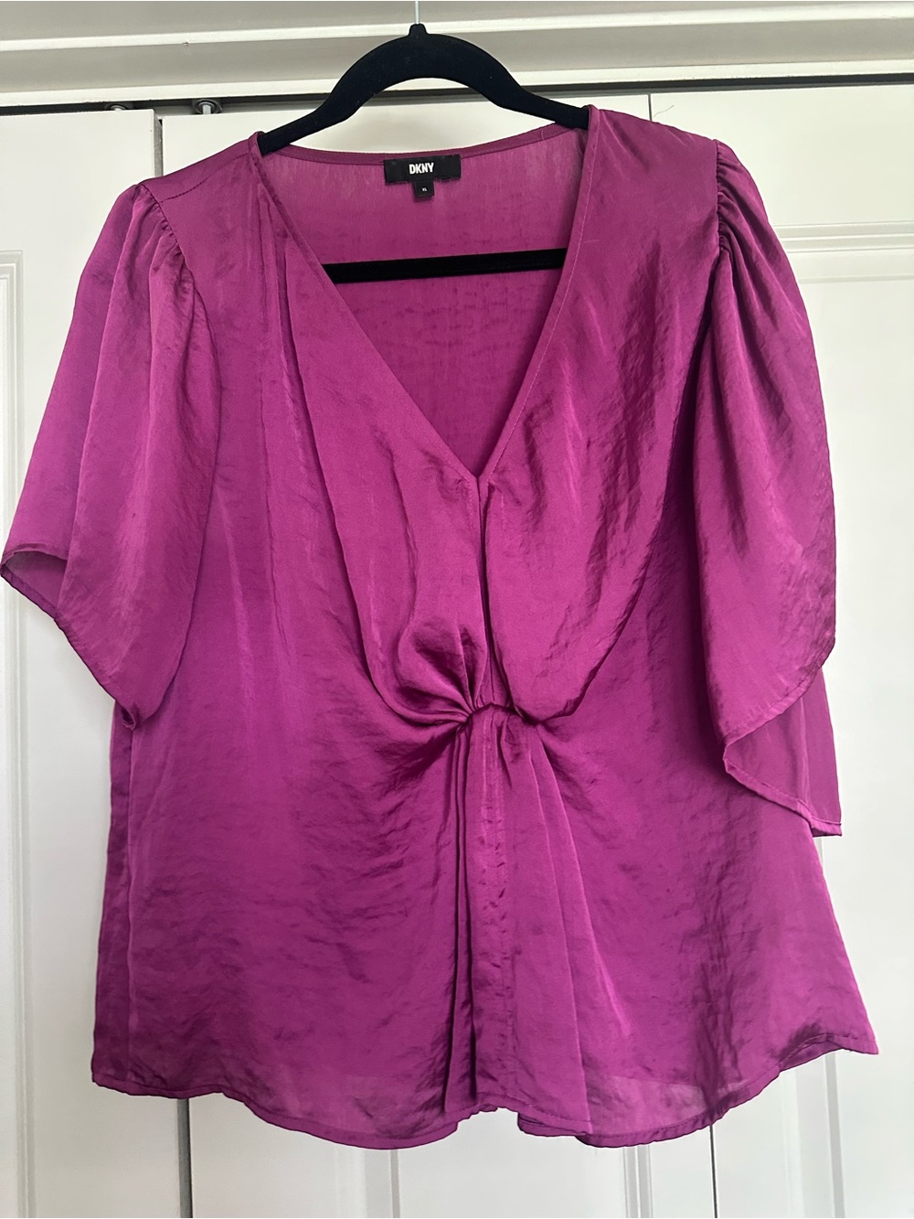 DKNY Fuchsia Knot-Front V-Neck Blouse